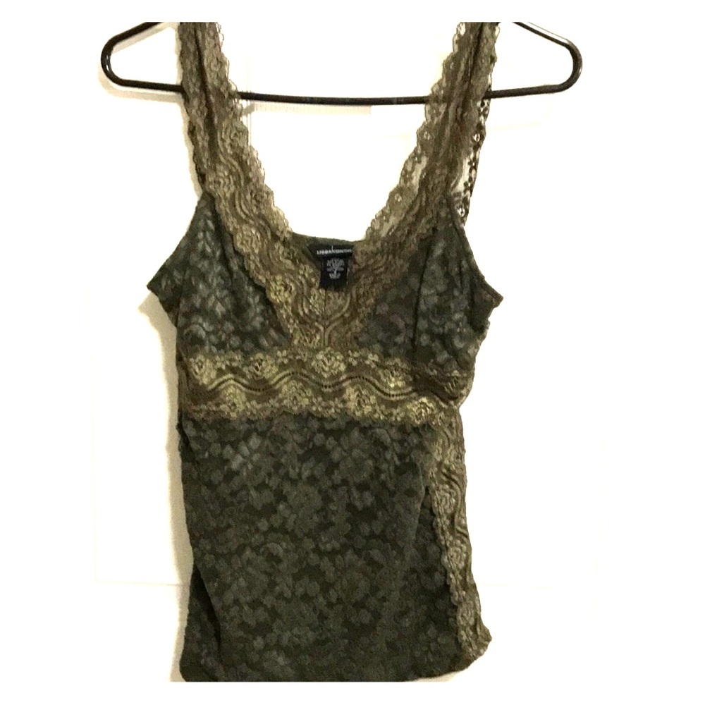 Olive green camisole with lining. Lots of lace